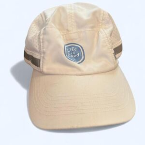 Life is Good white adjustable reflective running/cycling hat with Velcro pocket